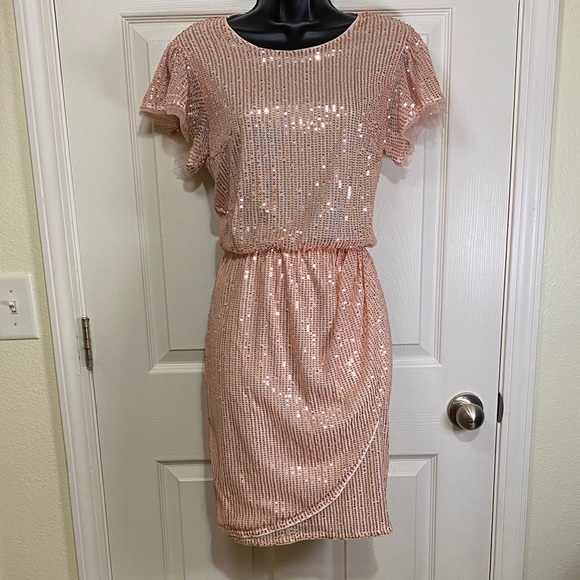 Grace Karin Dresses & Skirts - Grace Karin Light Pink Sequin Wrap Cocktail Dress Medium